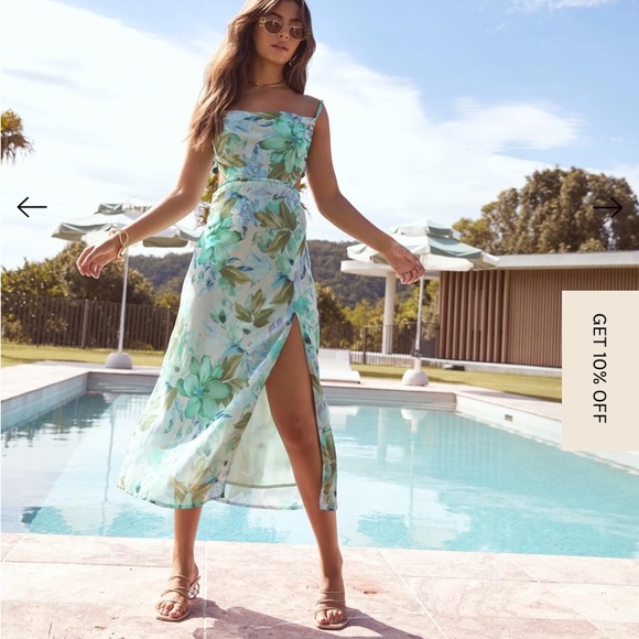 Brand New! Sundae Muse Melody Dress Green Lily! Floral Midi Dress! - Picture 3 of 7